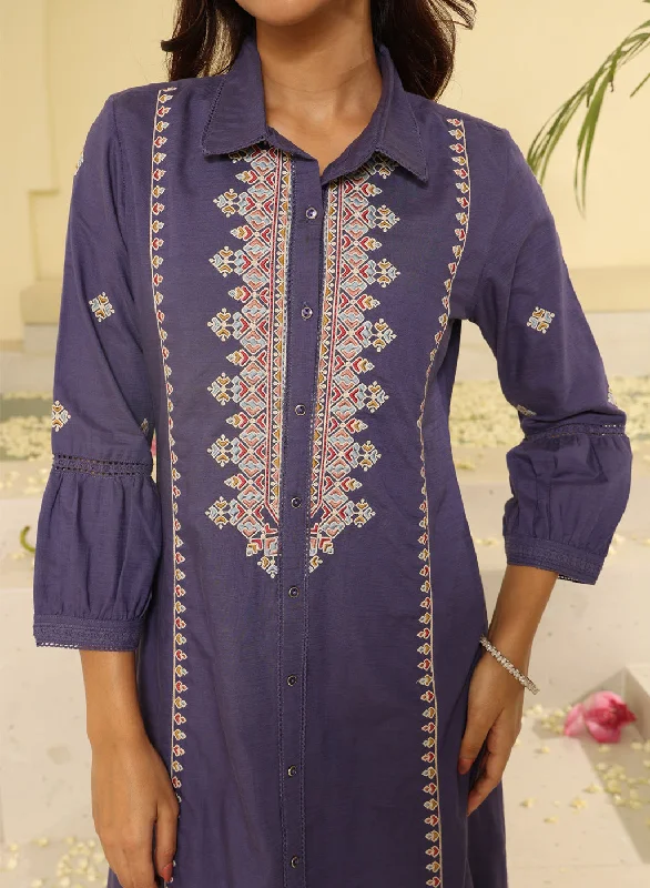 Purple Embroidered Ethnic Dress