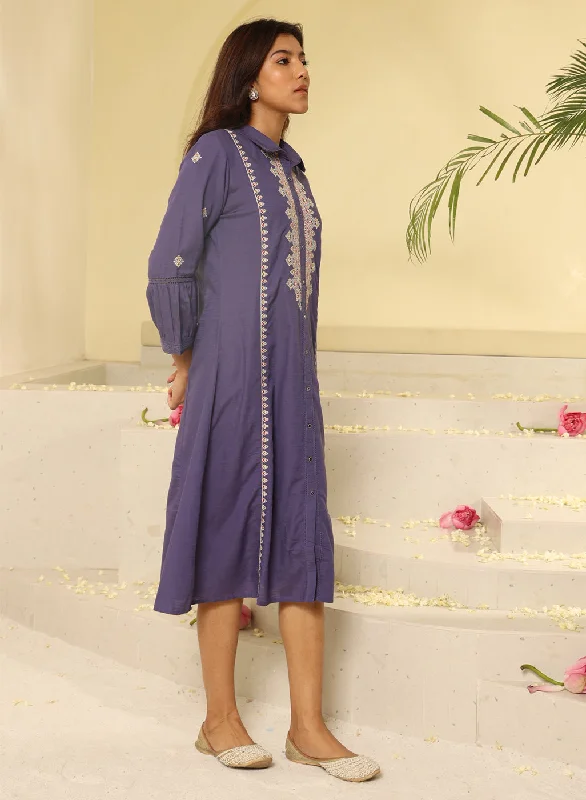 Purple Embroidered Ethnic Dress