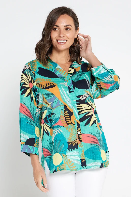 Shiloh Shirt - Aqua Green Tropical