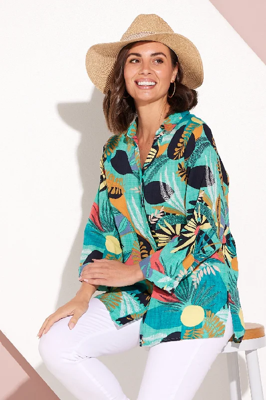 Shiloh Shirt - Aqua Green Tropical