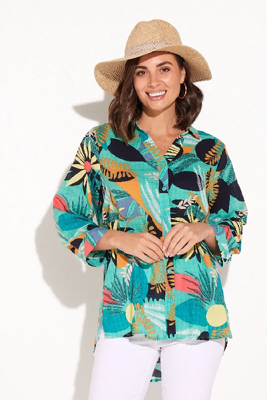 Shiloh Shirt - Aqua Green Tropical