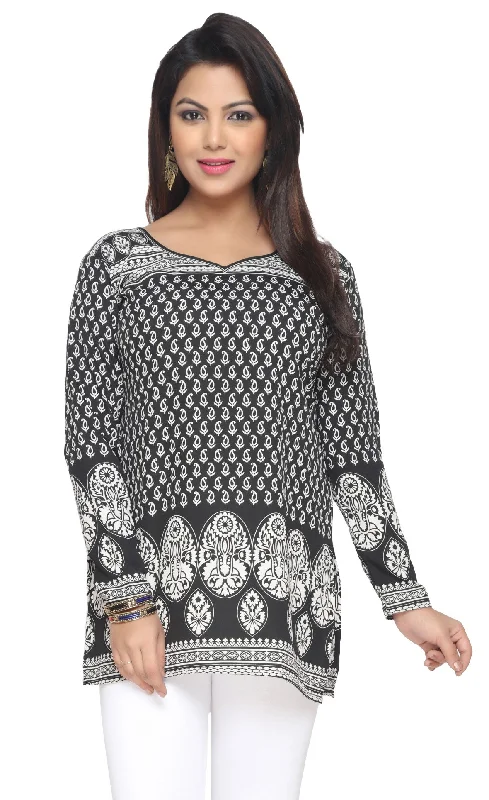 Stylish Black Printed Kurti for Women – Indian Kurti Tops