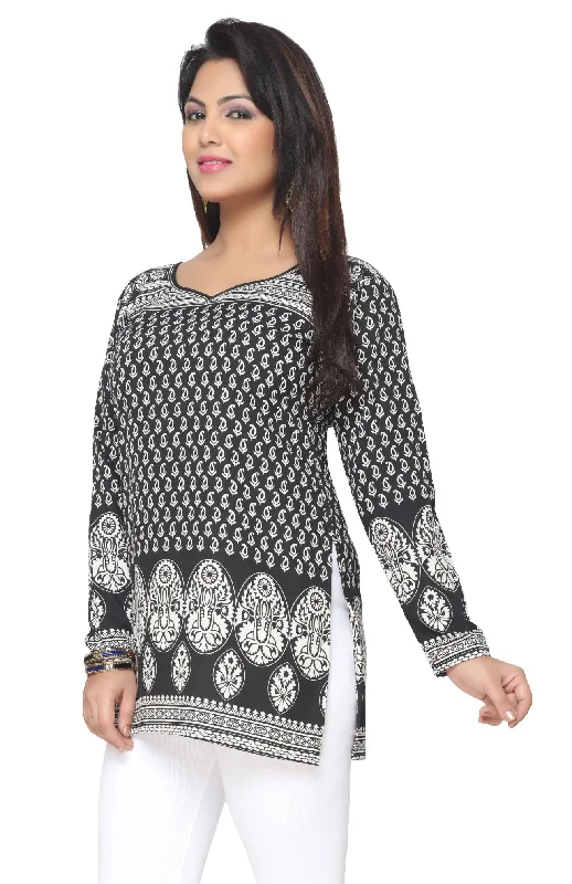 Stylish Black Printed Kurti for Women – Indian Kurti Tops