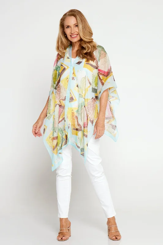 Two Way Chiffon Shawl - Lemon/Aqua