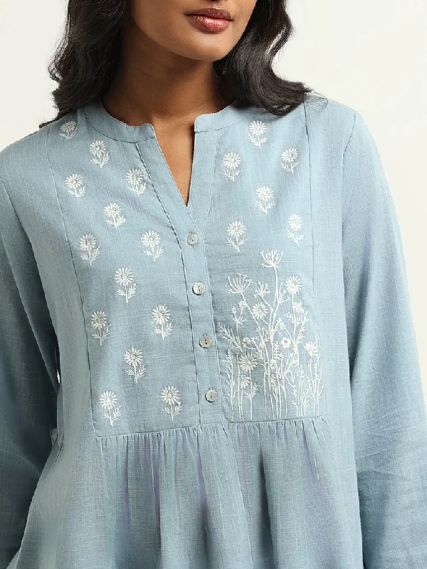 Utsa Blue Embroidered Kurti