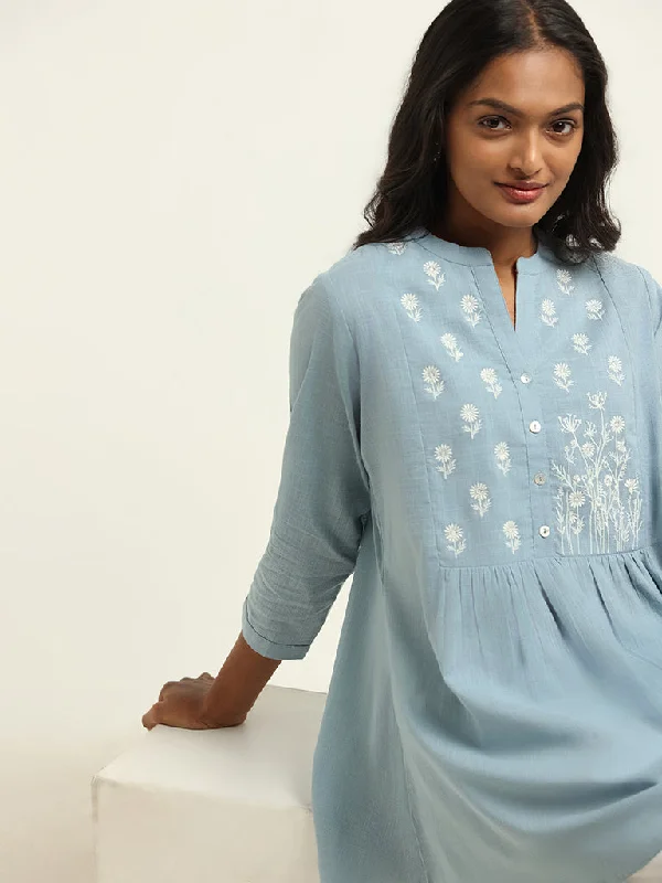 Utsa Blue Embroidered Kurti