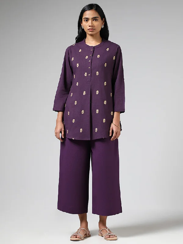 Utsa Dark Purple Floral Zari Embroidered Kurti