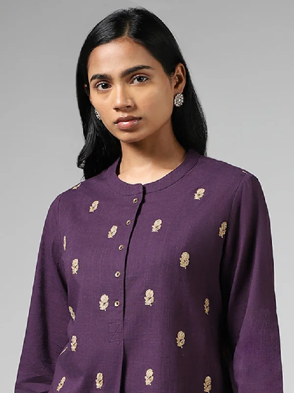 Utsa Dark Purple Floral Zari Embroidered Kurti