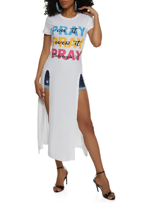 Side Slit Pray On It Graphic Maxi Tee