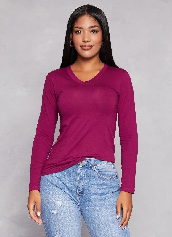 Basic V Neck Long Sleeve T Shirt