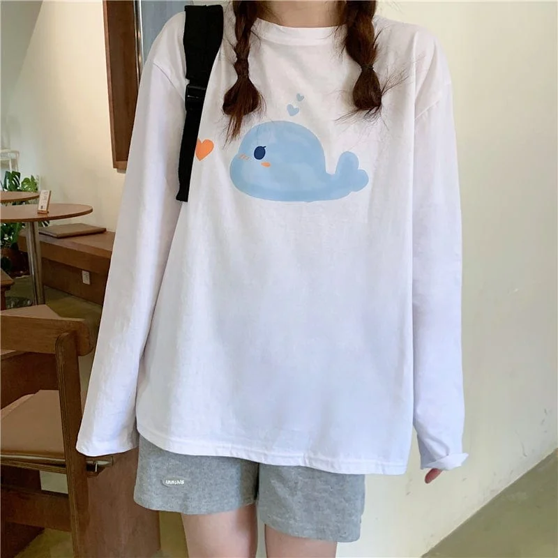 Women's Kawaii Cetacean Printed Loose T-shirt