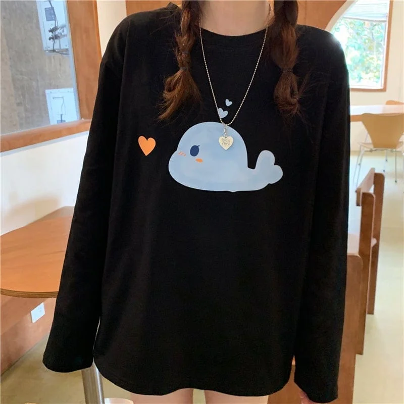 Women's Kawaii Cetacean Printed Loose T-shirt