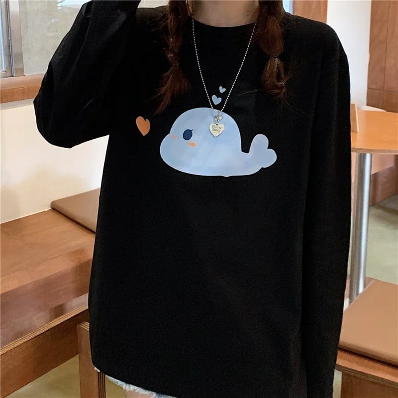 Women's Kawaii Cetacean Printed Loose T-shirt