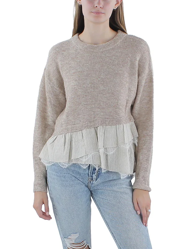 Womens Wool Blend Mixed Mixed Pullover Sweater