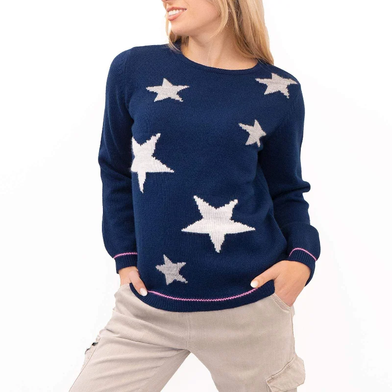 Wood Hill Star Print Navy Long Sleeve Jumper