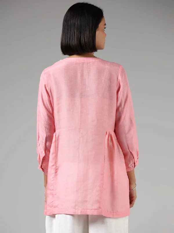 Zuba Pink Embroidered Buttoned Down Kurti