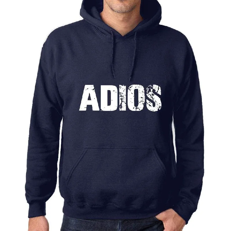 Unisex Printed Graphic Cotton Hoodie Popular Words ADIOS French Navy