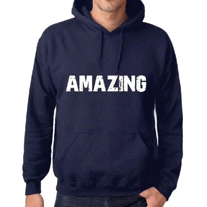 Unisex Printed Graphic Cotton Hoodie Popular Words AMAZING French Navy