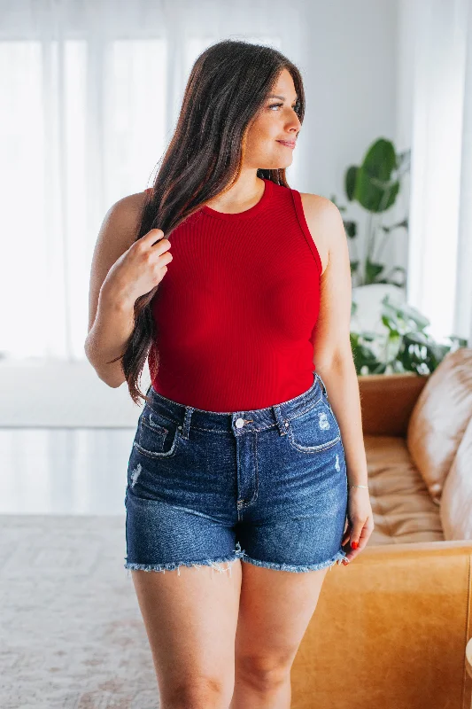 April Ribbed Bodysuit - Crimson