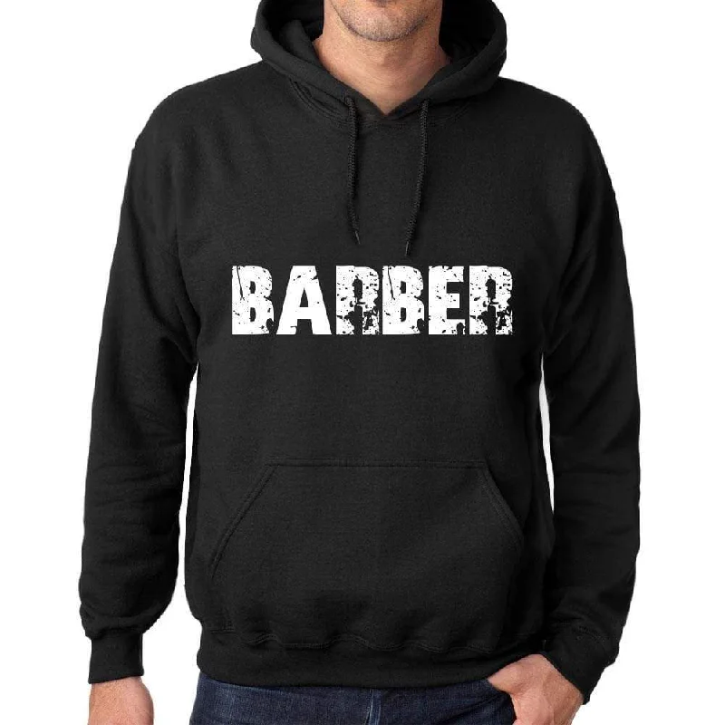 Men's Women's Unisex Printed Graphic Cotton Hoodie Soft Heavyweight Hooded Sweatshirt Pullover Popular Words BARBER Deep Black