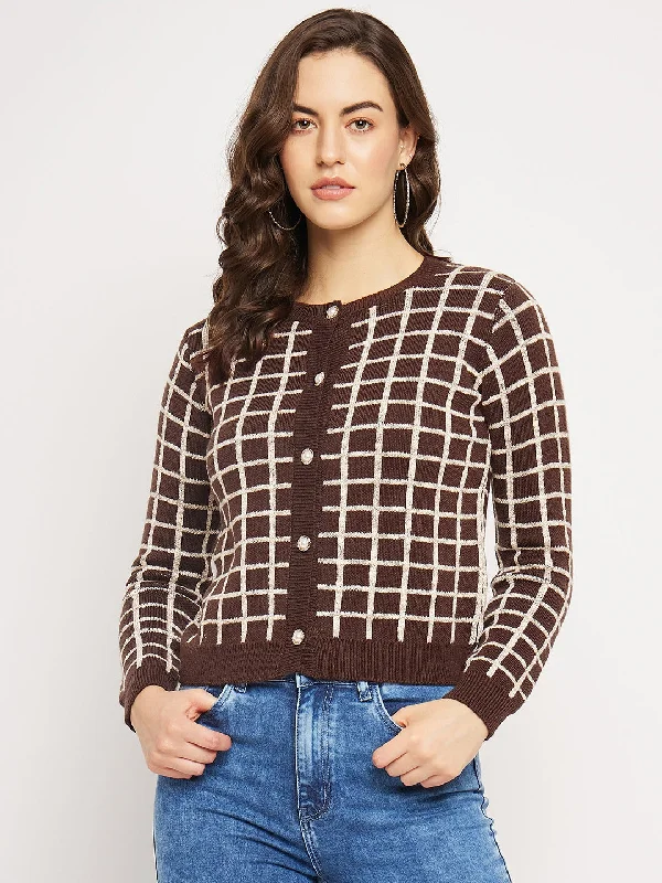 Camla Barcelona Chequered Brown Cardigan