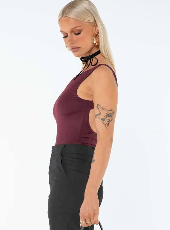 Coomba Backless Bodysuit Burgundy