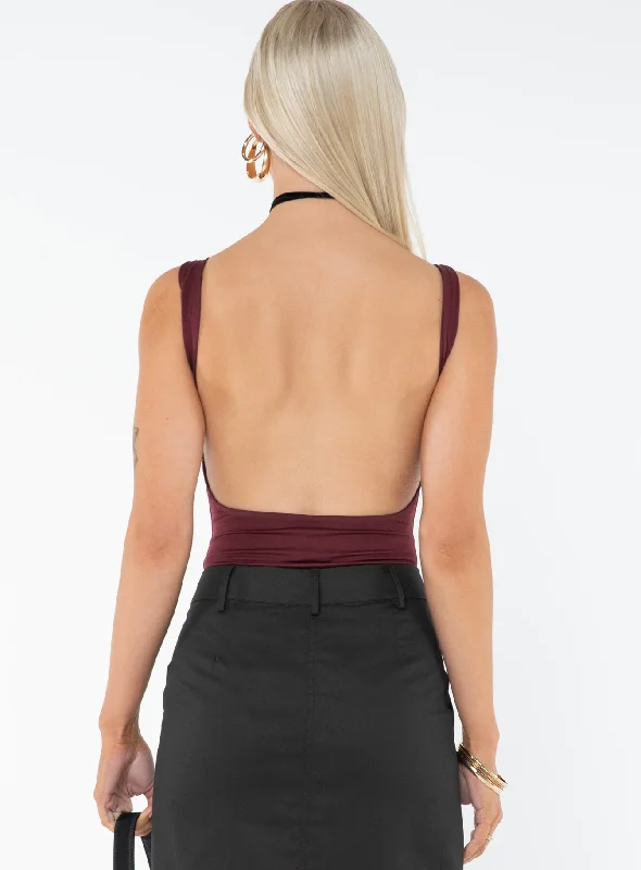 Coomba Backless Bodysuit Burgundy