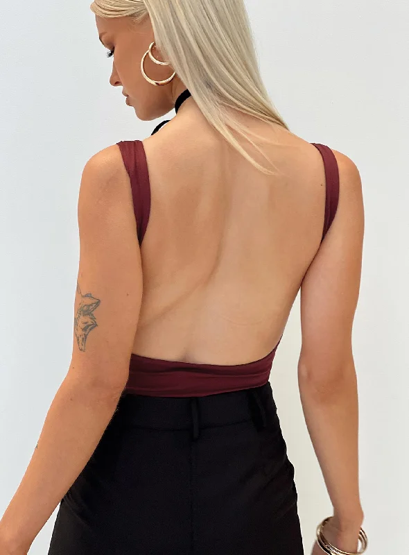 Coomba Backless Bodysuit Burgundy