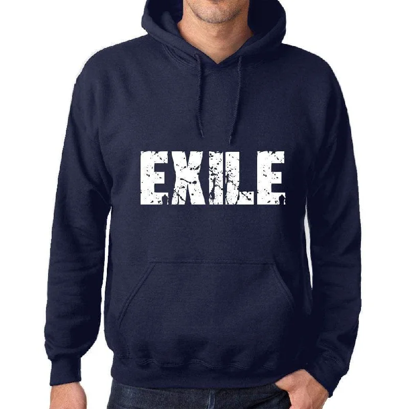 Unisex Printed Graphic Cotton Hoodie Popular Words EXILE French Navy