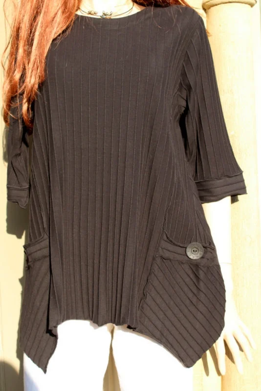 FOCUS (USA) Black Ribbed Cotton Ladies Tunic with Button Pockets (was £62.50)