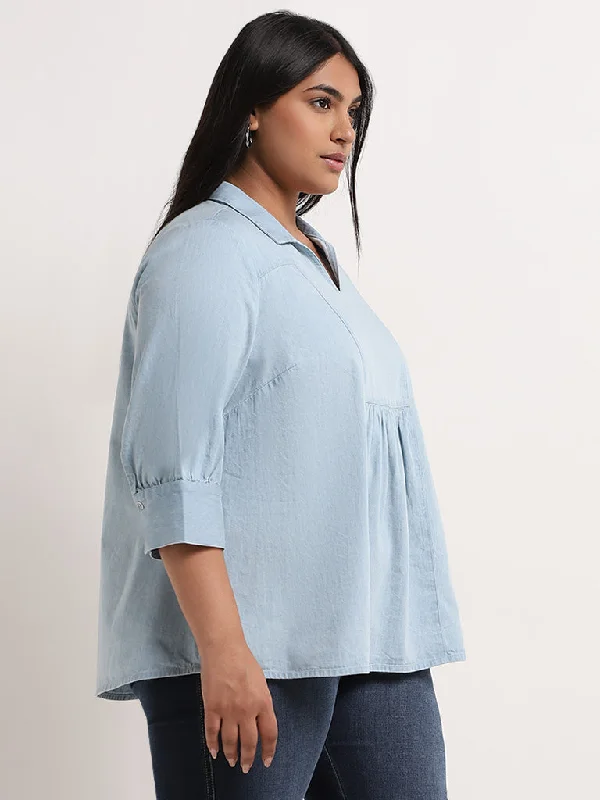 Gia Light Blue Chambray Blouse