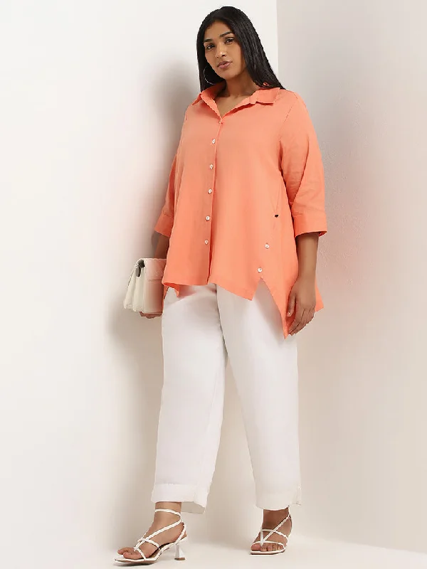 Gia Orange Drop Tail Blended Linen Shirt