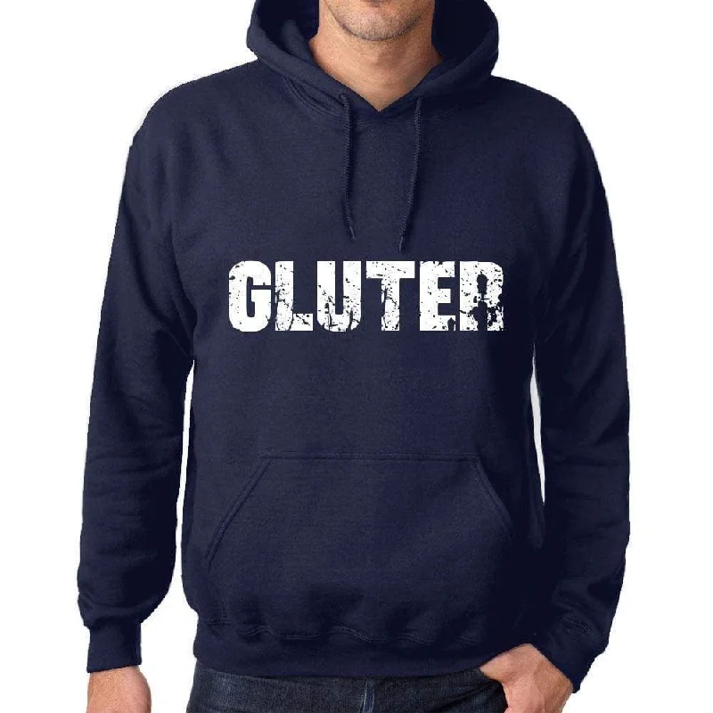 Unisex Printed Graphic Cotton Hoodie Popular Words GLUTER French Navy