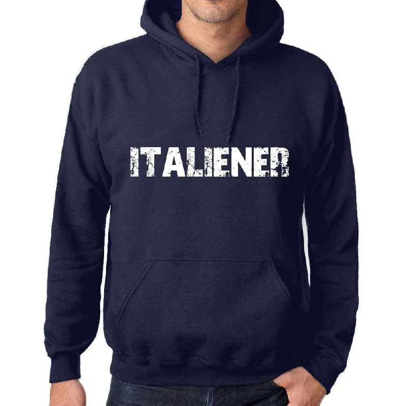 Unisex Printed Graphic Cotton Hoodie Popular Words ITALIENER French Navy