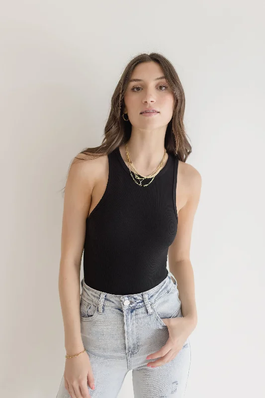 Joey Sleevelees Knit Racerback Bodysuit Black