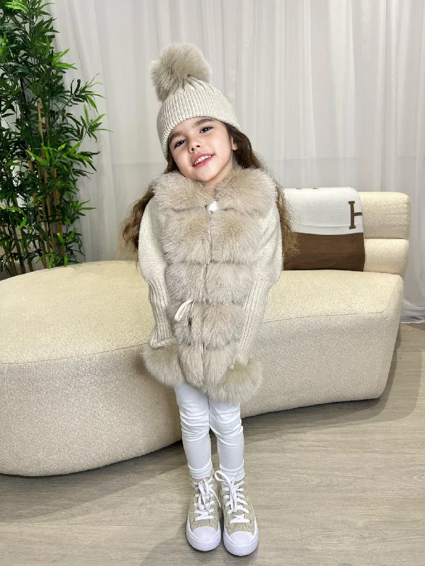 Kids Beige Luxury Fur Cardigan