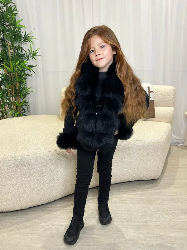 Kids Black Luxury Fur Cardigan