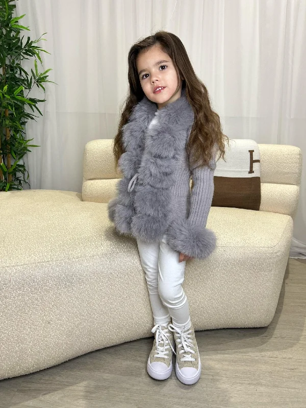 Kids Grey Premium Faux Fur Cardigan