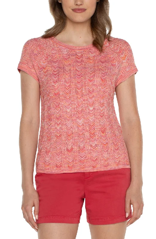 Liverpool Short Sleeve Scoop Neck Raglan Sweater (Sugar Coral Spacedye)