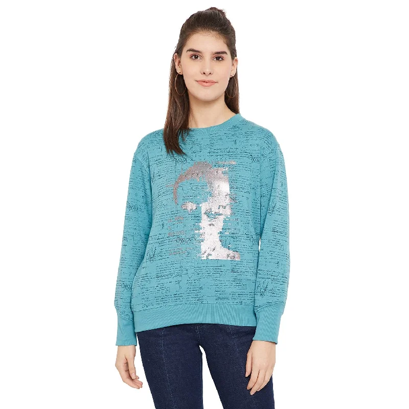 Madame  Sky Blue Printed Sweatshirt