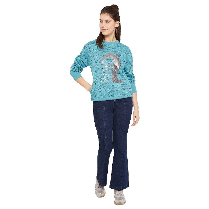 Madame  Sky Blue Printed Sweatshirt