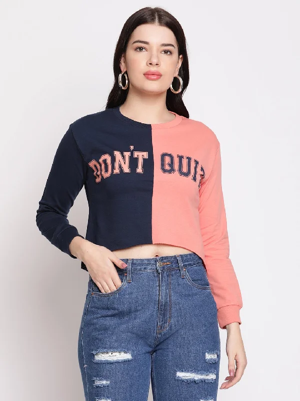 Madame Women Navy Crop Sweatshirt