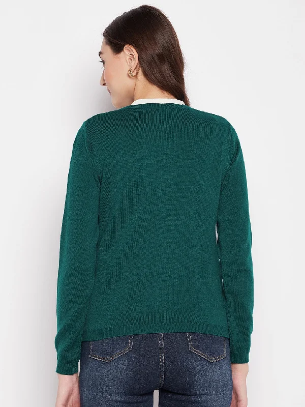 MADAME Teal Cashmere Solid Cardigan