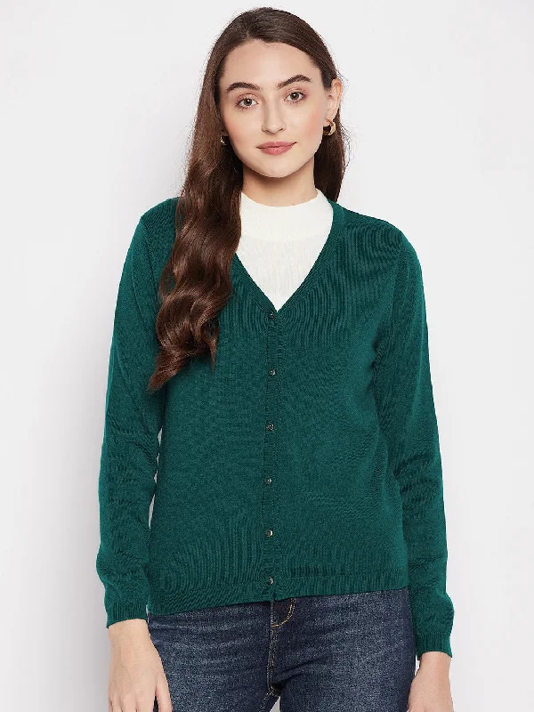 MADAME Teal Cashmere Solid Cardigan