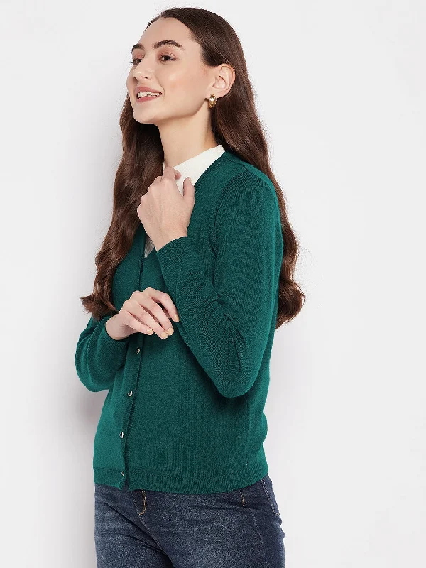 MADAME Teal Cashmere Solid Cardigan