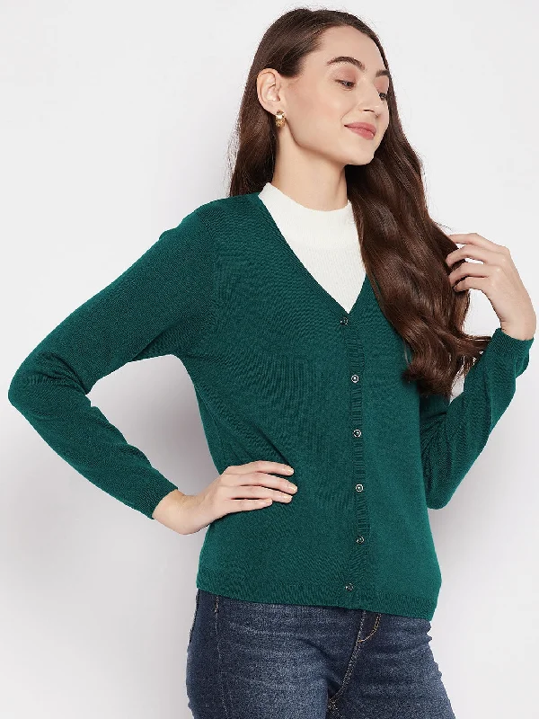 MADAME Teal Cashmere Solid Cardigan