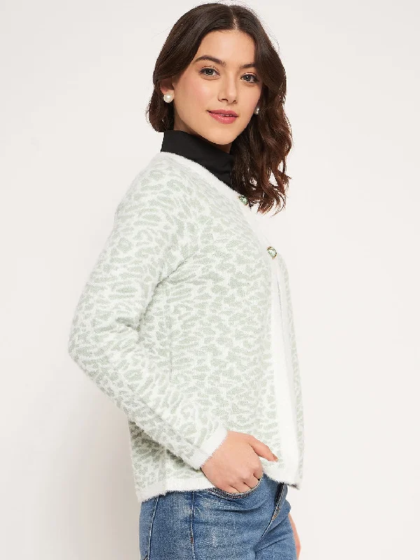 Madame Colourblocked Mint Green Cardigan