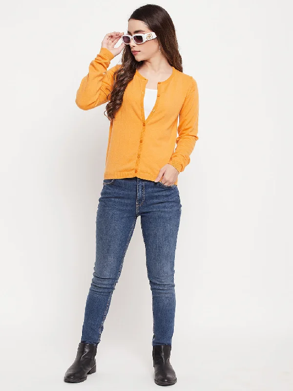 MADAME Mustard Solid Cardigan