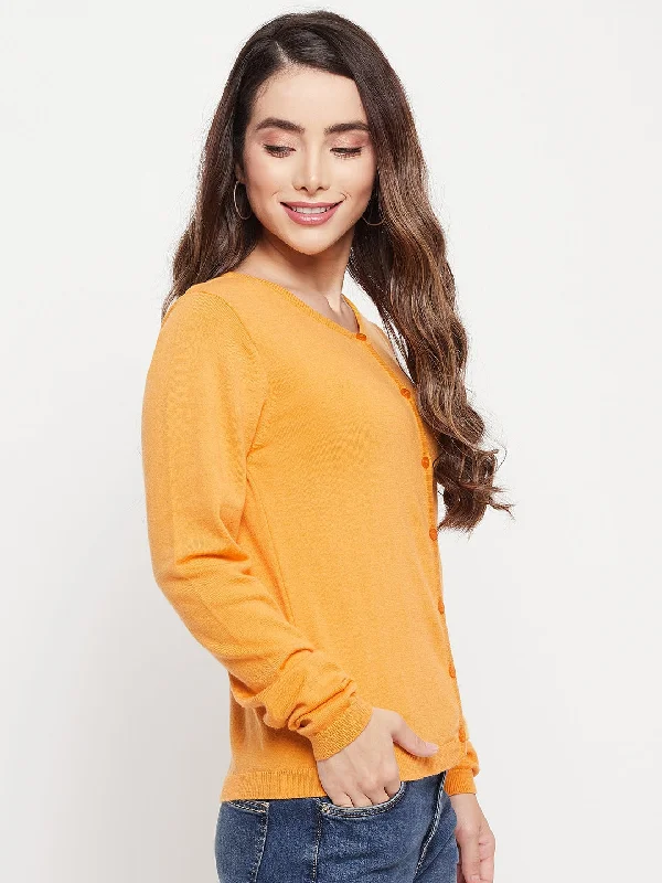 MADAME Mustard Solid Cardigan