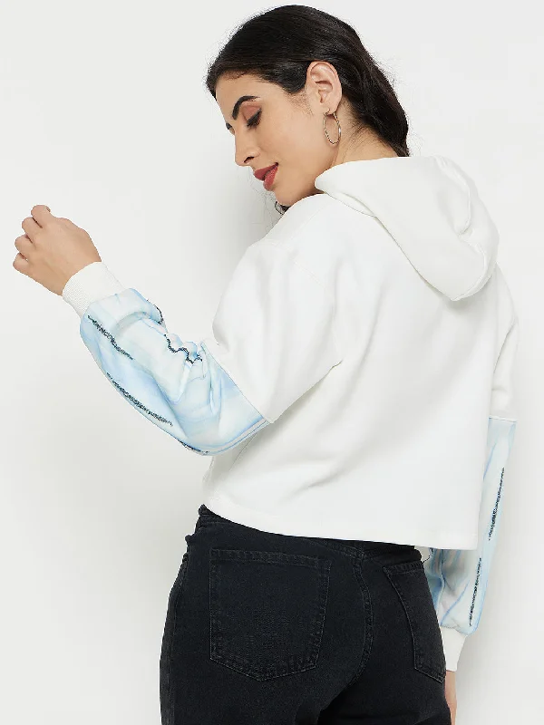 Madame White Solid Hood Neck Sweatshirt